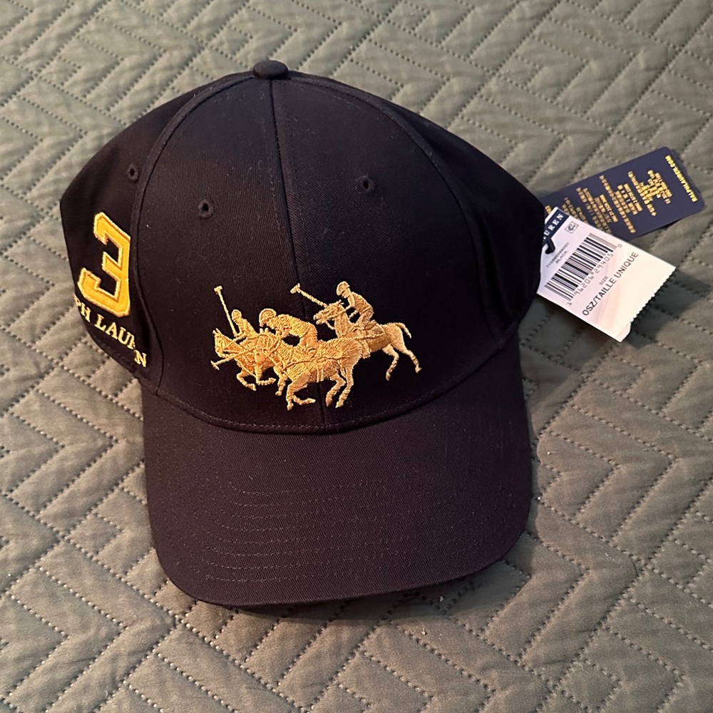 Ralph Lauren Black Cap with Gold Embroidery